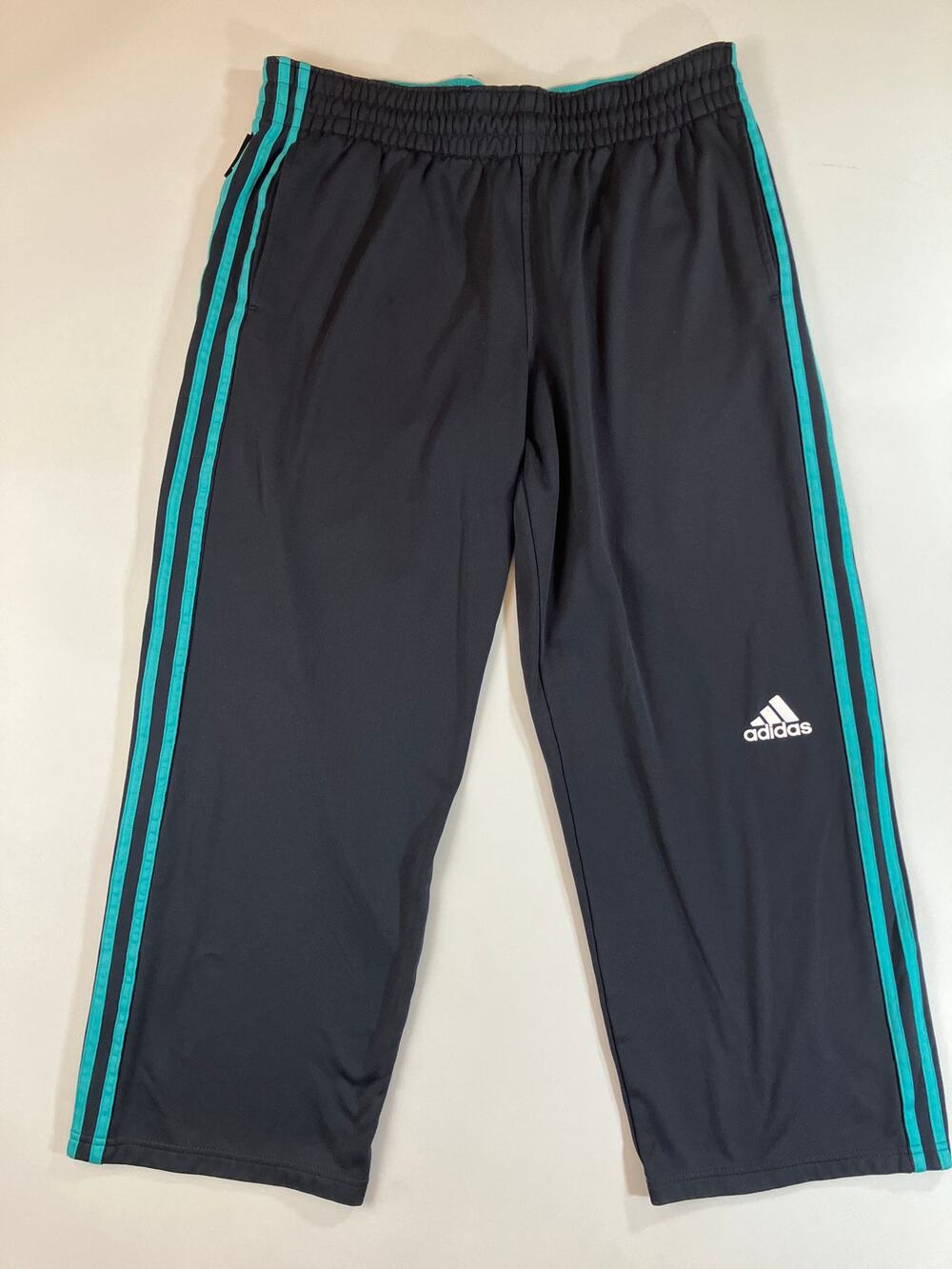 Adidas Men's M Black Turquoise 3 Stripe Track Pants Straight Leg Athletic